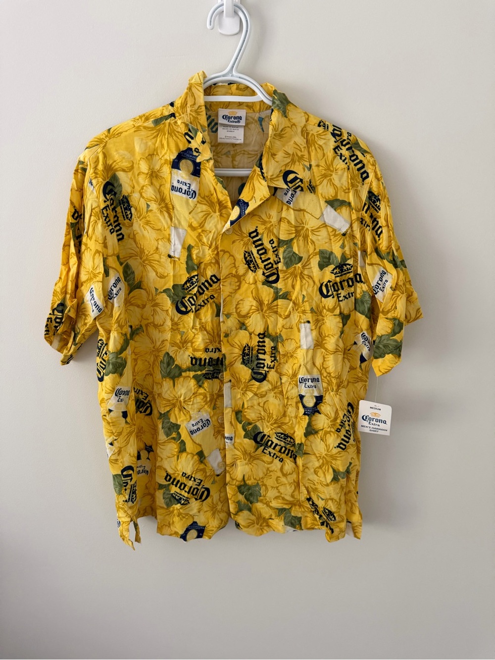 Corona Yellow Floral Logo Button-Down Camp Shirt - Men
